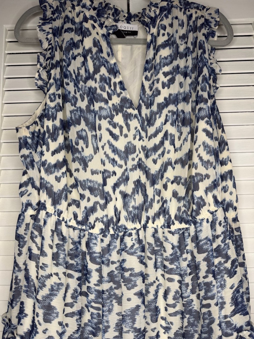 ELOQUII Elements Sleeveless Ruffle Trimmed ANIMAL IKAT BLUE Size 18 - Picture 10 of 10